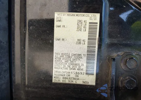 2010 Nissan Altima 2.5 S из США, поврежденный, VIN 1N4AL2AP1AN458692